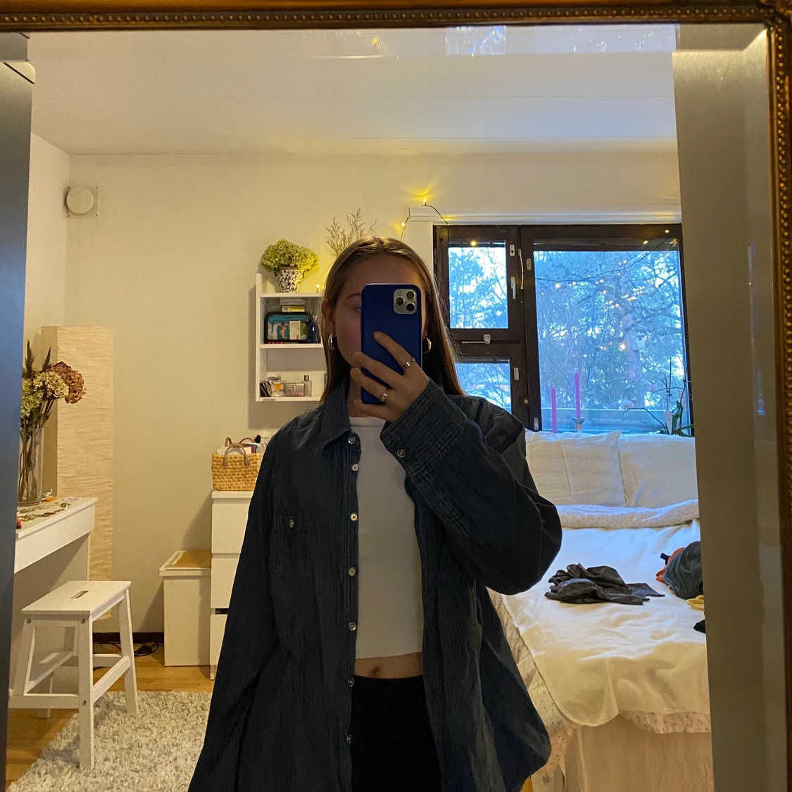 Jeansskjorta med ljusa ränder