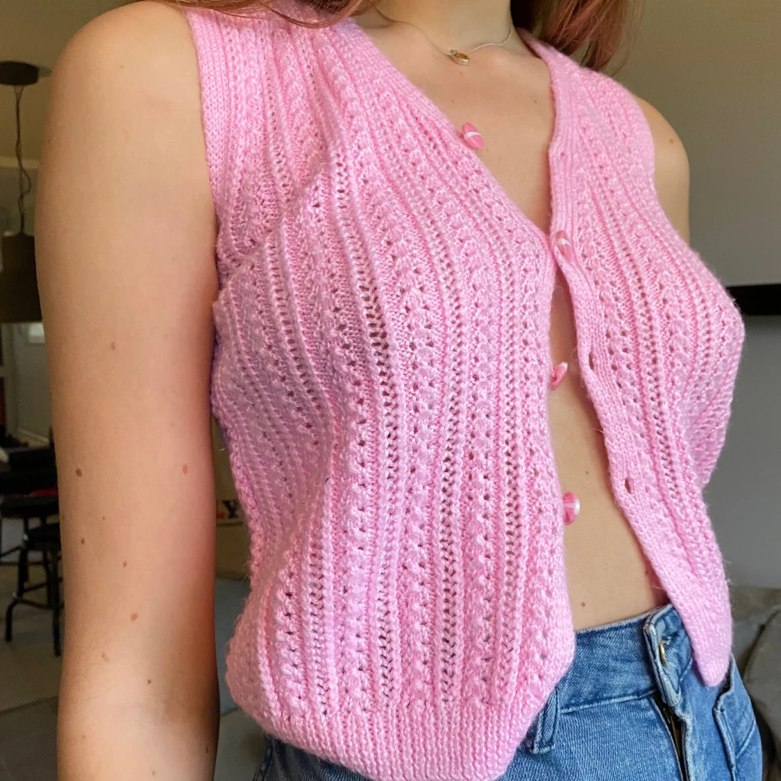 Rosa stickad väst💗 - 91