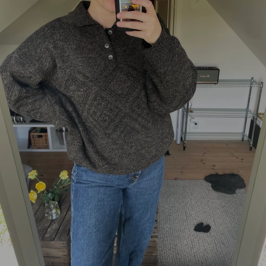 Brun stickat tröja - 90