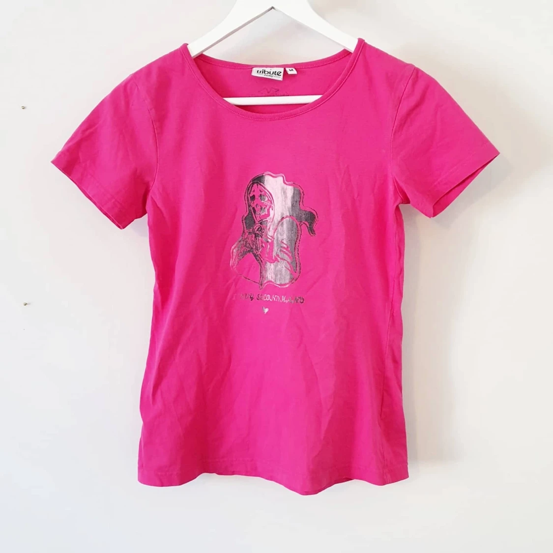 Handtryckt rosa döskalle godis t-shirt - 90