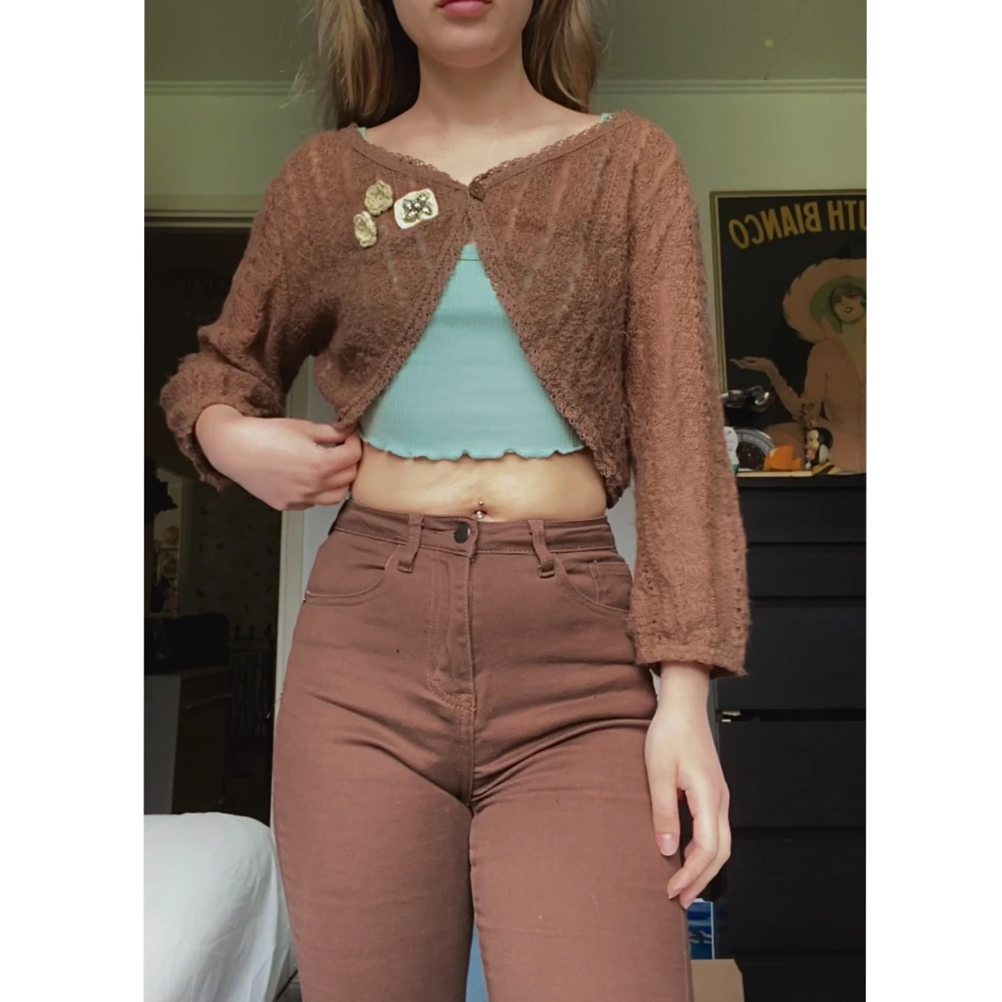 Brun stickad kofta - 90