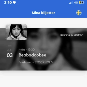 Beabadoobee biljett  - Slutsåld biljett till hennes konsert den 3juli i fryshuset (Stocholm) 
