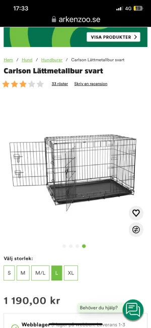 Carlson Lätt Metallbur - Fint skick, medföljer en dyna till buren. Nypris ca 1500kr för både bur och dyna.  Storlek L Mått: 107x71x76