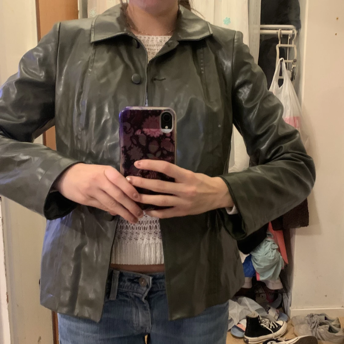 Grön läderjacka - 90