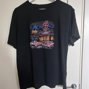 Tshirt med tryck  - En cool T-shirt med tryck i storlek XL, väl använd men fortfarande bra skick förutom att den är lite ”nopprig”!! Den är från Shein!   Material: 35% bomull och 65% polyester 