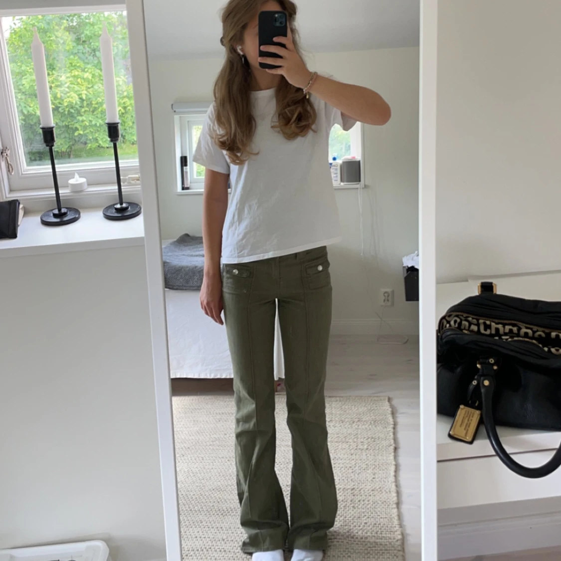 Gröna lågmidjade  bootcut byxor - 90