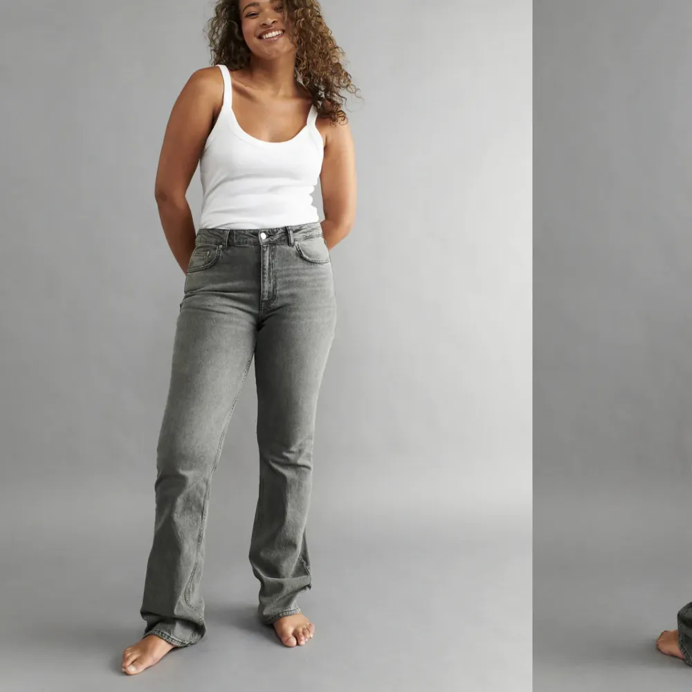 Gråa jeans från Gina Tricot som knappt är använda. Nypris 499kr. Jeans & Byxor.