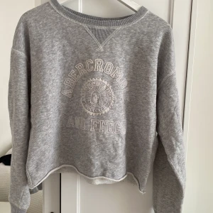 Grå sweatshirt - Abercrombie & Fitch - Grå sweatshirttopp från Abercrombie & Fitch. Trycket/broderingen på framsidan är lite missfärgad (se bild 2) så den är äldre, därav det billiga priset💕✨