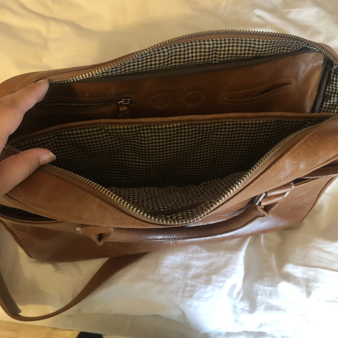 Vintage läder axelremsväska  - 91