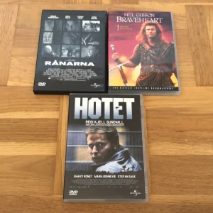 Filmer  - 3 stycken filmer. Hotet, braveheart och rånarna. 40kr/st
