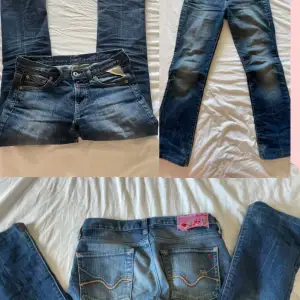 Säljer nu mina fina jeans från replay eftersom att dem har blivit  för korta för mig❤️ köpta på Plick för 350kr. Dem är uppsydda av förra ägaren så dem är mer 28/29 i length.  Innerbenslängd 68 cm Midjemått 71cm Finns Små rosa färg fläckar på vänstra låret