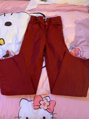 Röd o blå highwaist jeans  - Köpte de från zara. Har på den blåa flera gången men har bara använda röda en gång🫶🏻 DM MIG OM JEASEN. en för 60 två för 100  Blåa EU 34 Röda EU 36