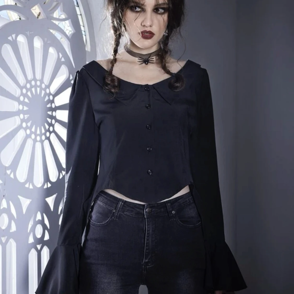 Gotisk topp, romantisk topp, svart gothic topp, emo punk dark, y2k topp - 91