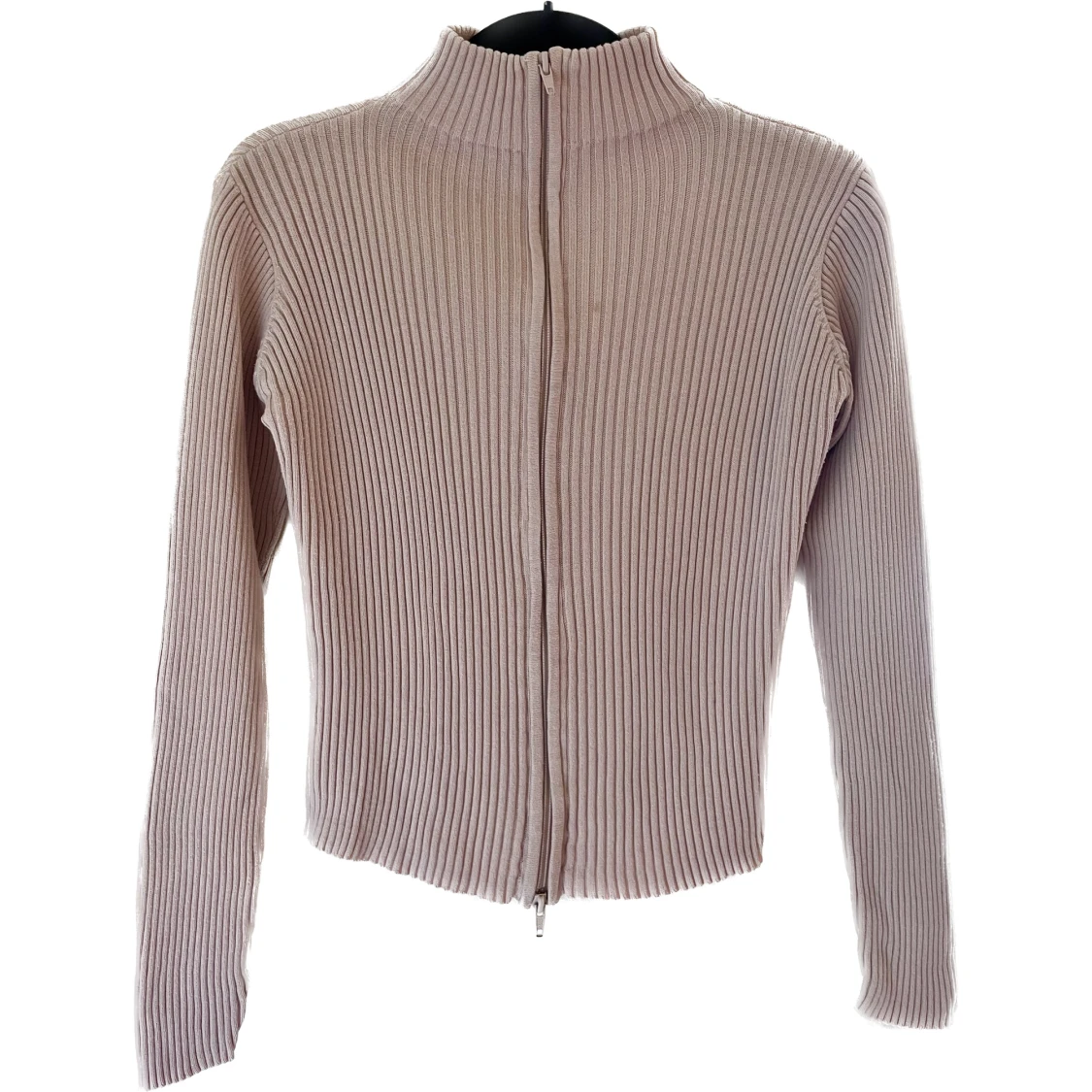 Rosa ribbad kofta med dragkedja  - 90