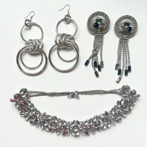 1 par örhängen från H&M, 1 par glitterörhängen från Monki, 1 halsband från Bikbok. 