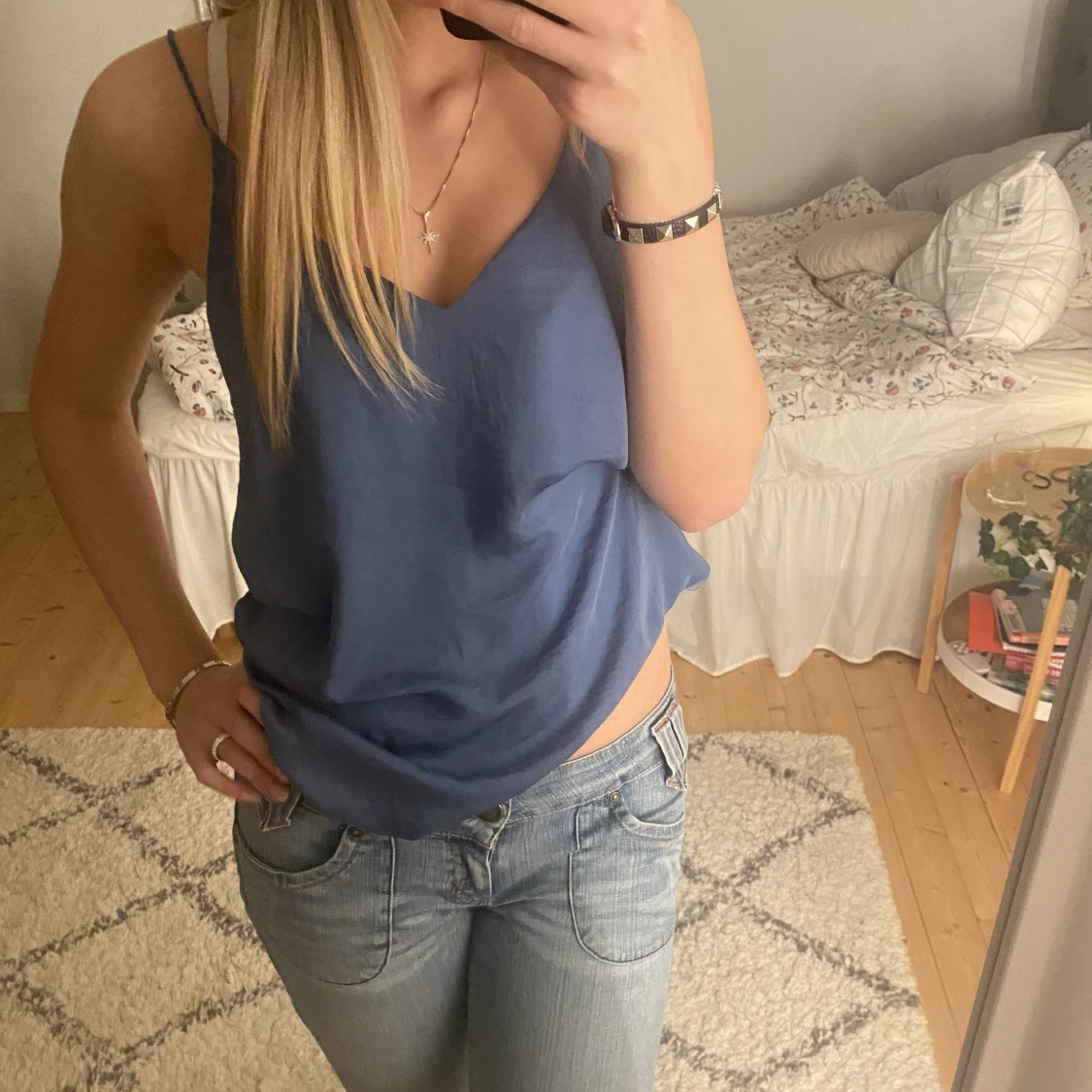 Blå v ringat linne - 90