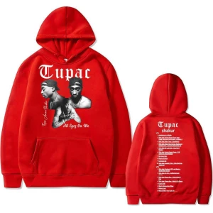 2pac hoodie - Röd oversize hoddie storlek L