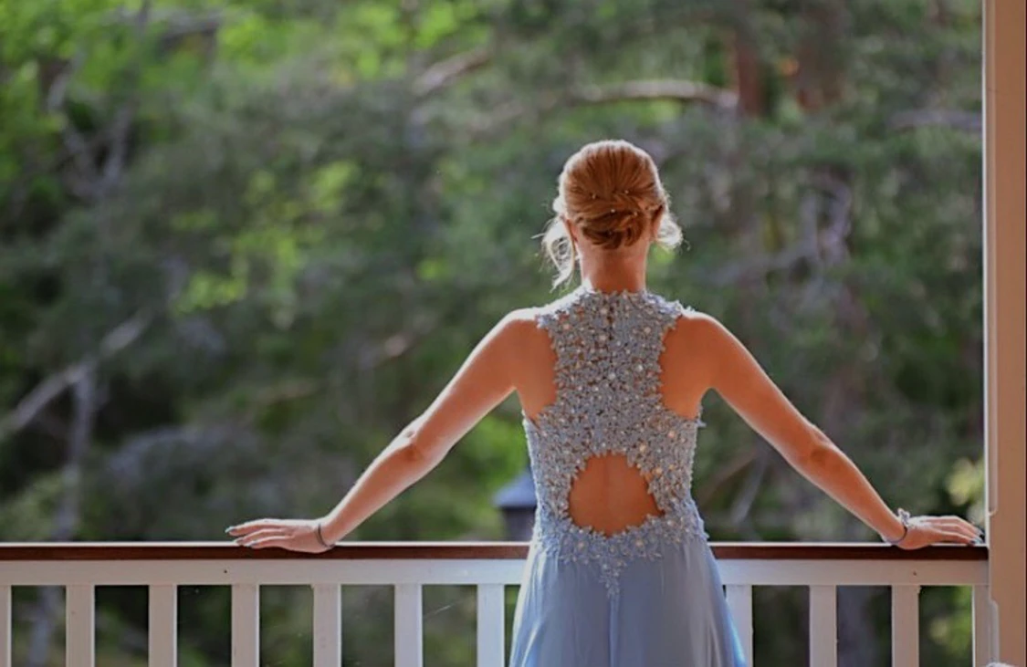 Superfin ljusblå balklänning strl 36/S - 90