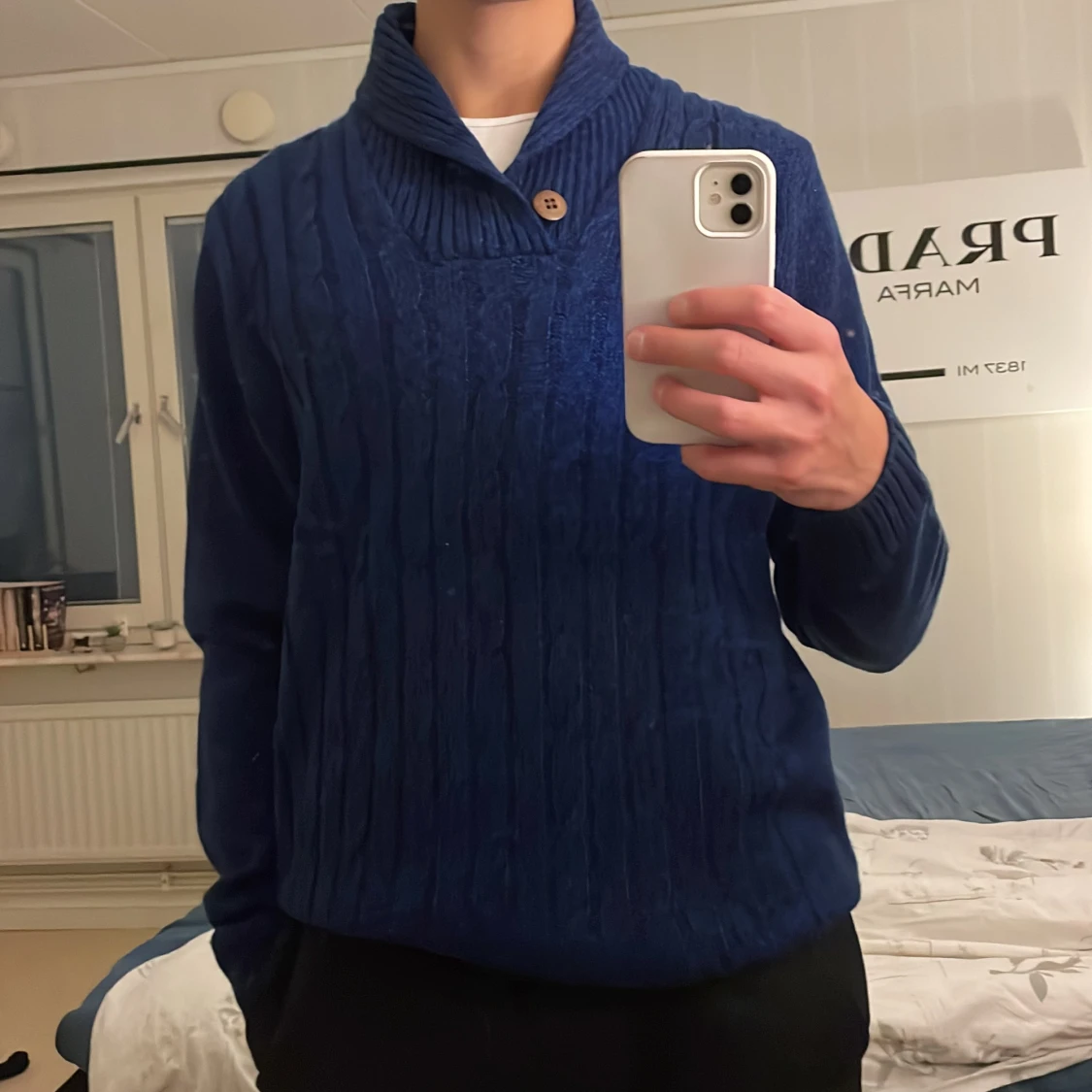 Marinblå Kabelstickad tröja - 90