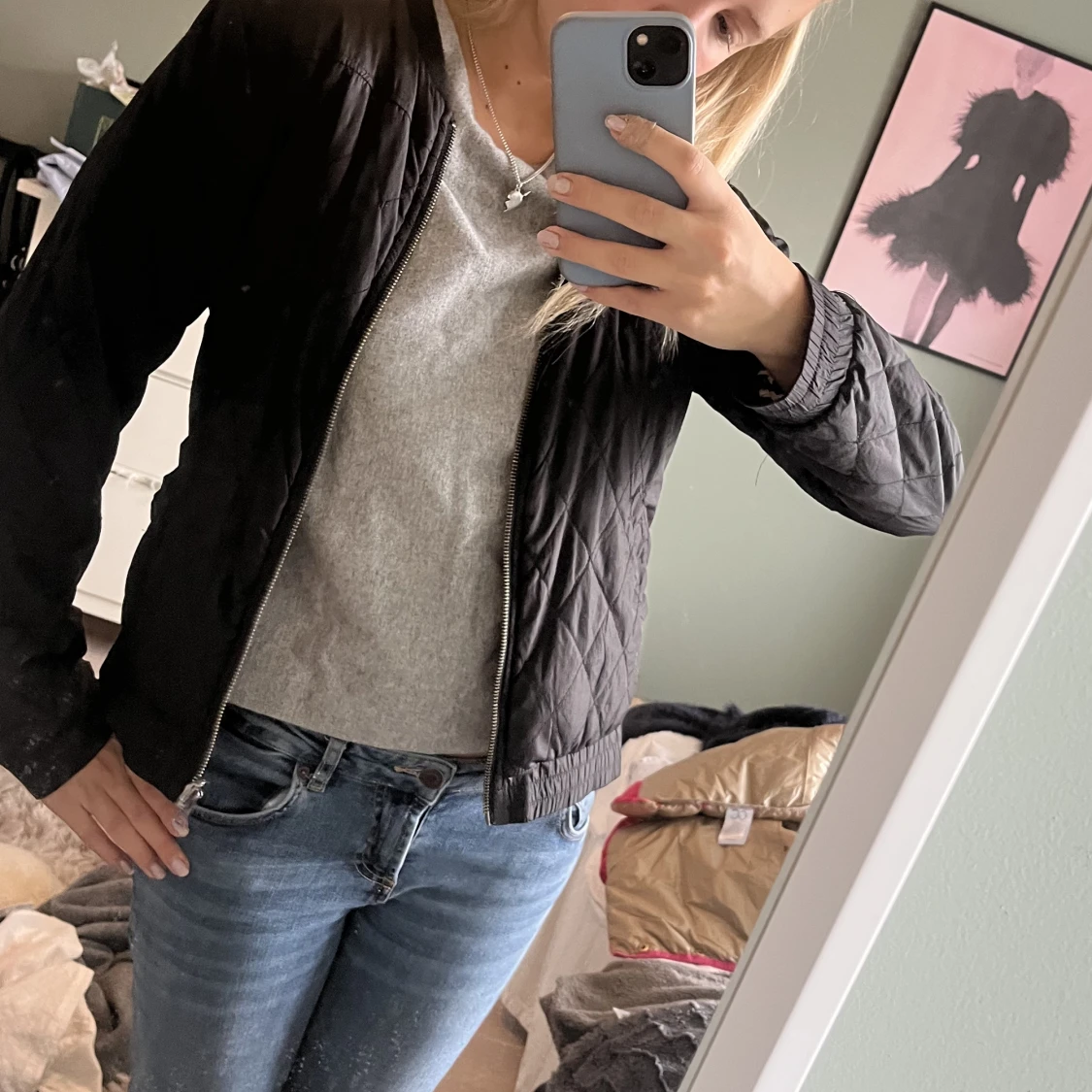 Leopard/svart bomberjacka - 90