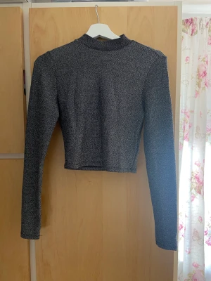 Glittrig backless långärmad  - Otroligt fin långärmad tröja med hög nacke och backless. Den är i väldigt fint skick. Den är silverglittirt.