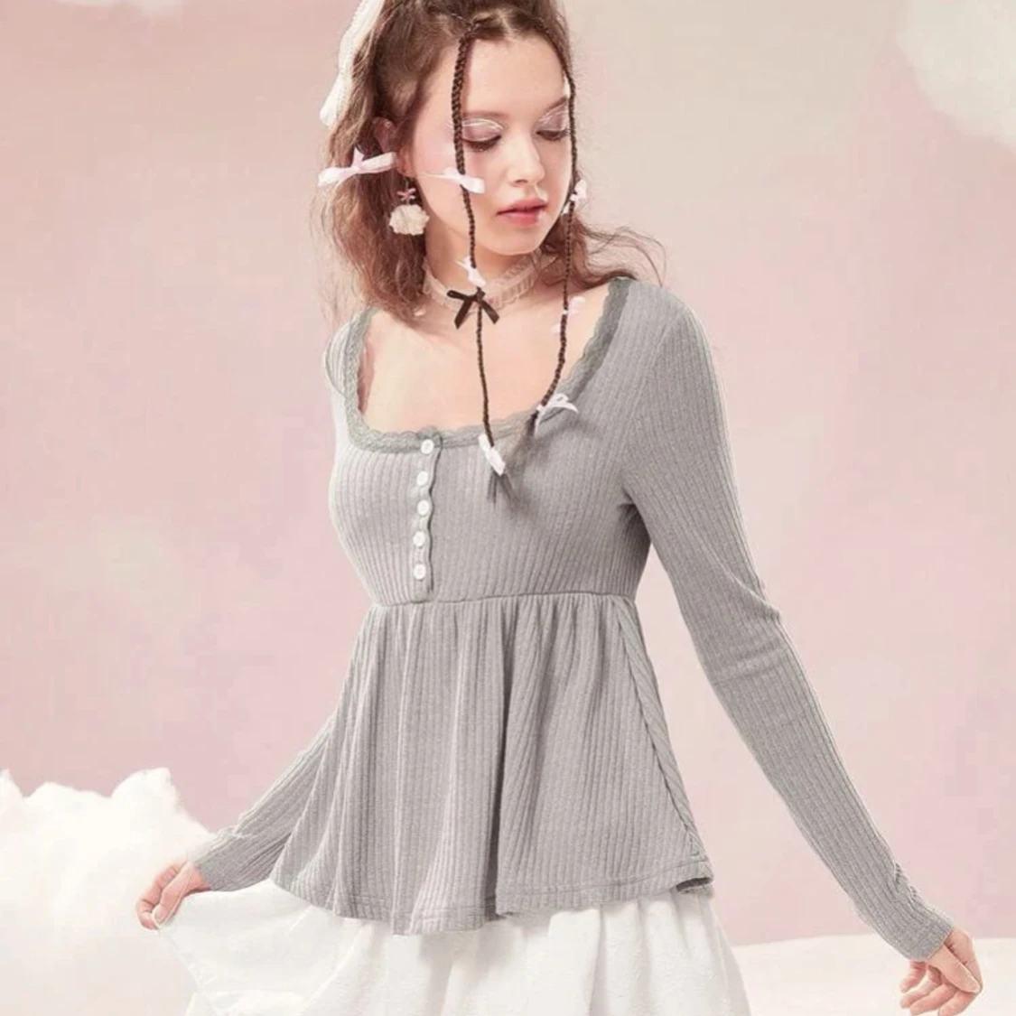 Jätte gullig grå utsvängd tröja - 91