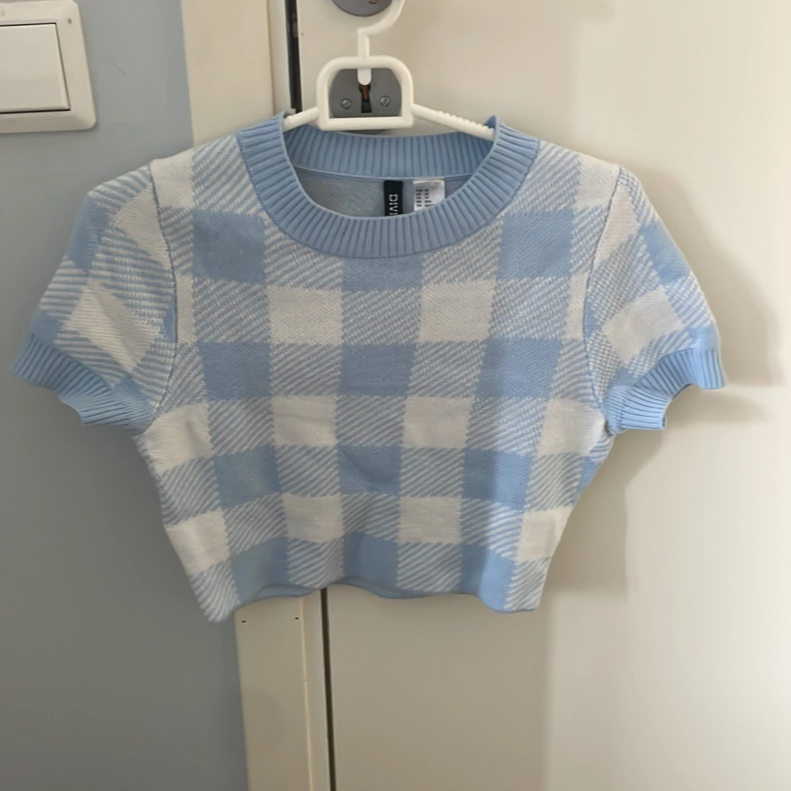 Croppad blå picknick topp