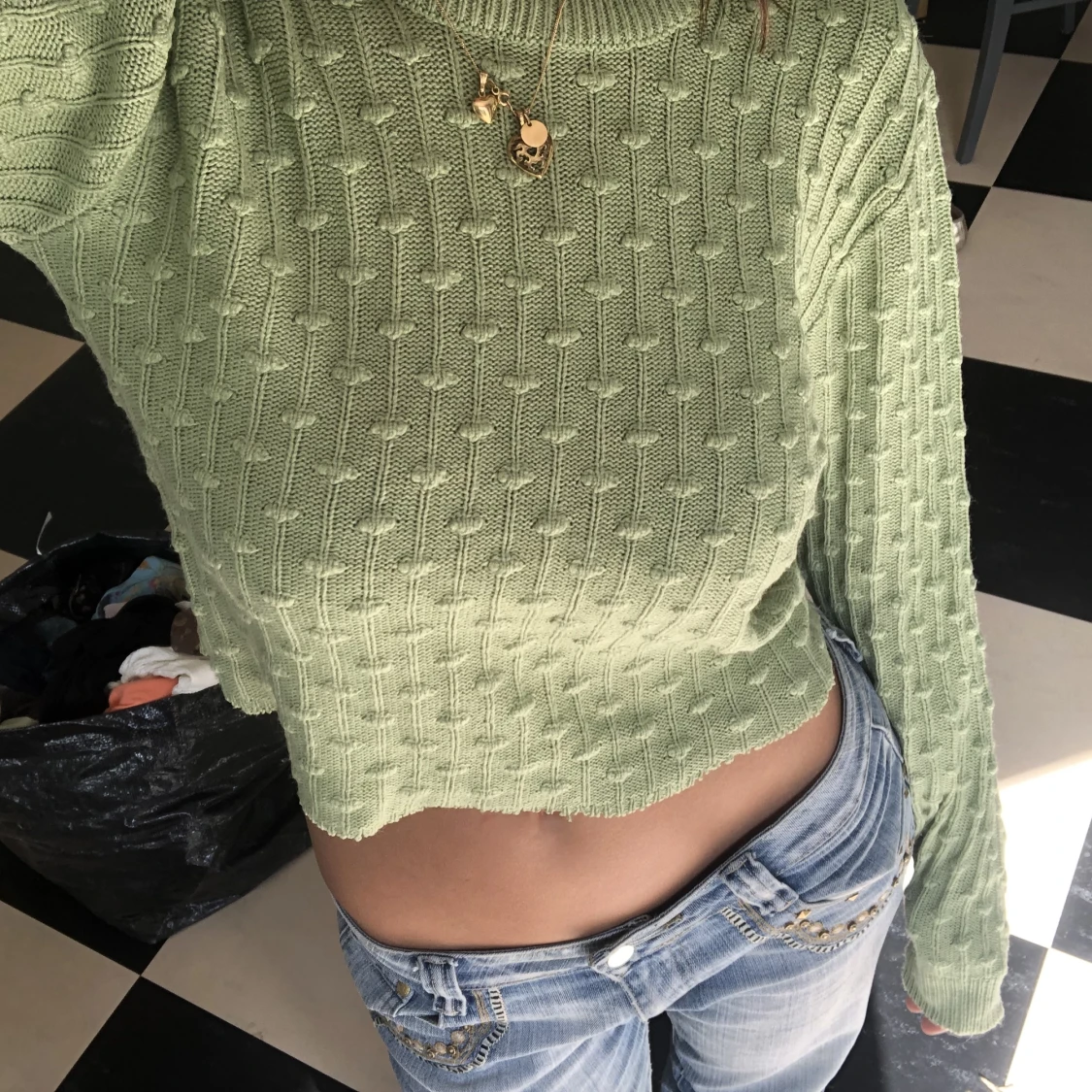 Grön stickad topp - 90