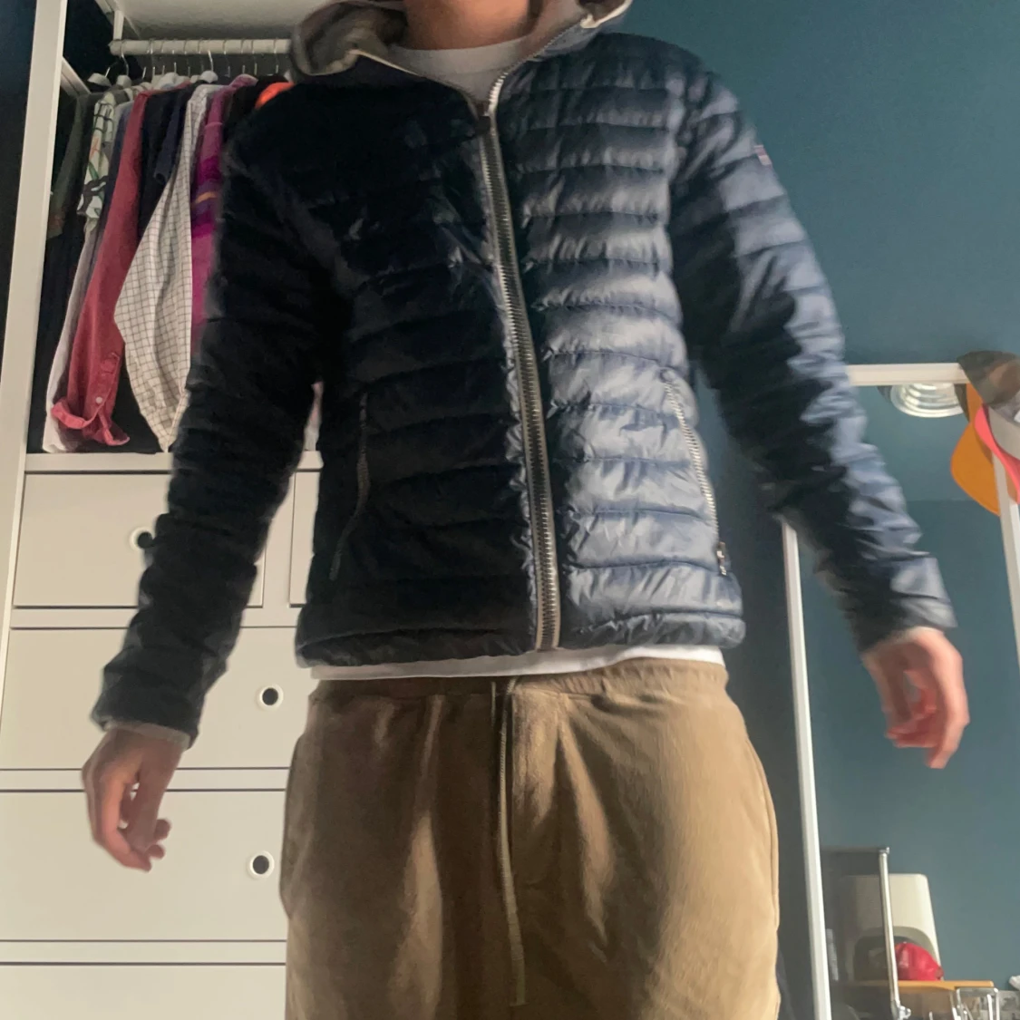 Blå colmar pufferjacka med huva - 91