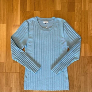 Ljusblå ribbad tröja från Eytys - Säljer en superfin ljusblå ribbad tröja från Eytys i storlek L (är tajt så känns som en M). Tröjan är i nytt skick med prislapp och har långa ärmar. Perfekt för både vår och höst! Den är gjord i ett mjukt material som känns skönt mot huden. Passar perfekt till jeans eller kjol för en avslappnad look.