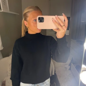 Svart polotröja - Säljer en stilren svart polotröja i mycket bra skick. Den är perfekt för höst och vinter med sin varma och bekväma passform. Tröjan har långa ärmar och en klassisk polokrage, vilket gör den både snygg och praktisk. Passar perfekt till jeans eller kjol för en chic look!