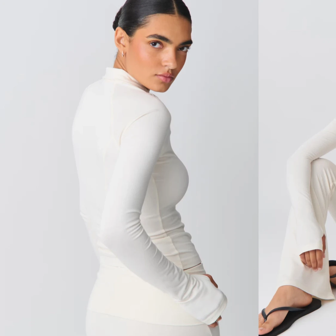 Vit långärmad tröja med dragkedja - 90