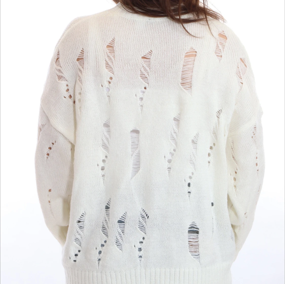 Vit stickad tröja med hålmönster - 90