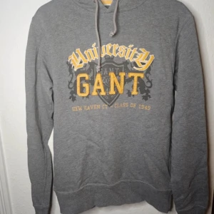 Grå hoodie från GANT - Snygg grå hoodie från GANT i bra skick med broderat tryck.