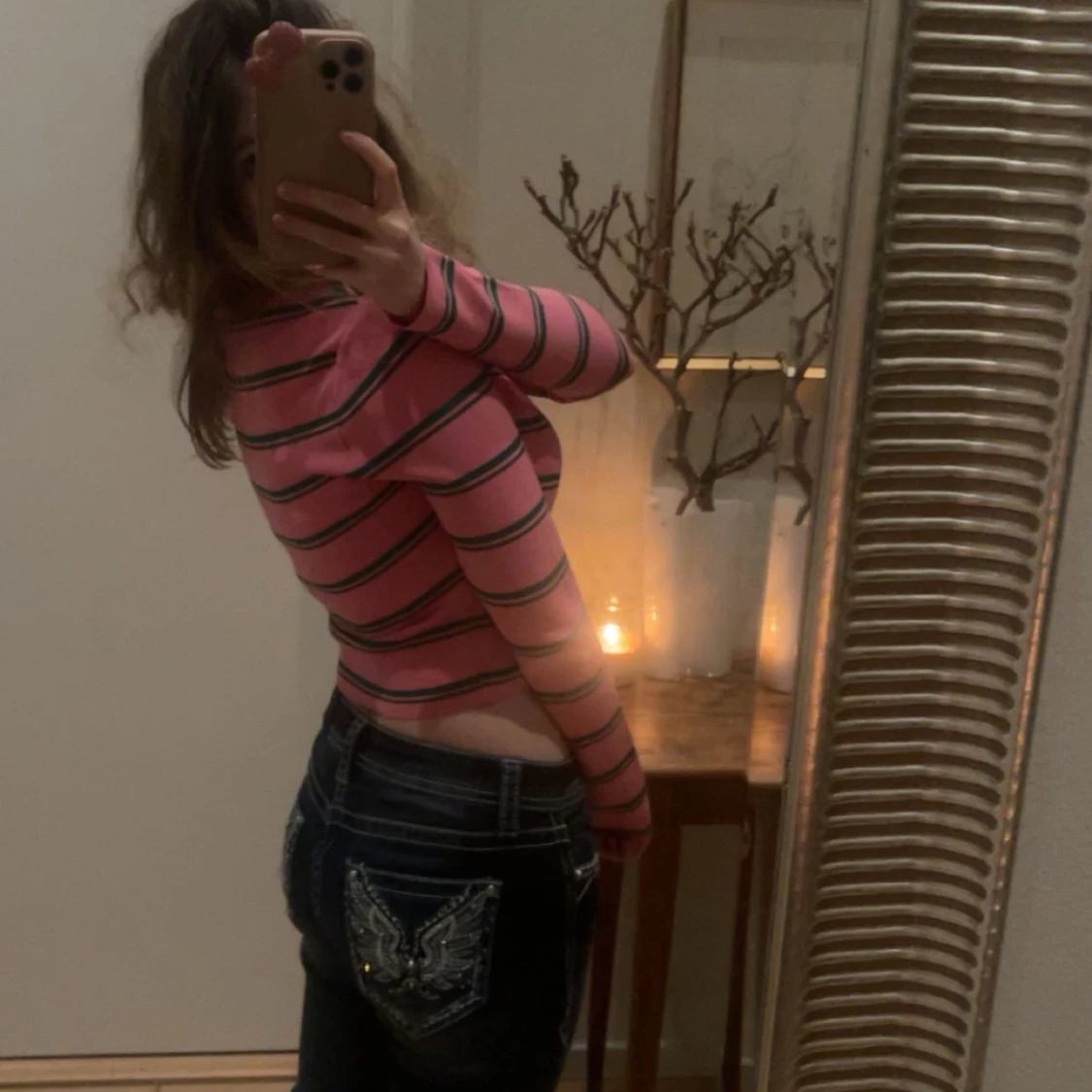 Rosa och grön randig croppad topp - 90