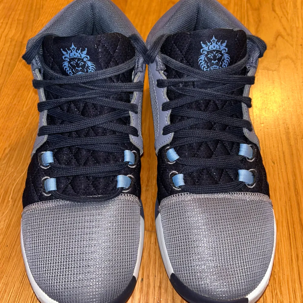 Riktigt snygga blåa Lebrons 8 i ett fantastiskt bra skick! De är endast andvända på basketträningar inomhus. Orginalkartong saknas. Kan frakta men vill helst träffas, bor i centrala Stockholm. Nypris: 1300kr Vårt pris: 500kr Storlek 41 (EU) Storlek 9.5(US). Kengät.