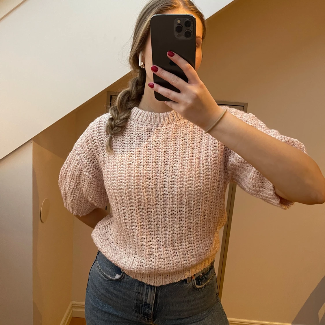 Rosa stickad T-shirt - 90