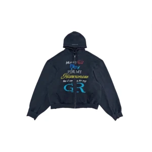Project G/R - Project G/R Money can’t pay for my happiness zip up hoodie Pre distressed  Navy  Sz 3
