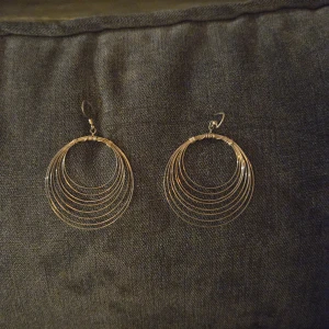 Stora cirkulära örhängen i silver - Säljer ett par stora och eleganta cirkulära örhängen i silver. De har flera tunna ringar som ger en cool och modern look. Perfekta för att piffa upp vilken outfit som helst, oavsett om det är till fest eller vardag. 🪩✨