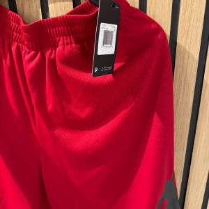 Röda shorts från Jordan - Snygga röda shorts från Jordan med elastisk midja. Perfekta för sportiga aktiviteter eller en avslappnad stil. Tillverkade i ett lätt och bekvämt material. Helt oanvända även lappen kvar! Stora i storleken då jag tror det är lite som basketshorts! Storlek XL i barn så största storleken! 163-175 cm
