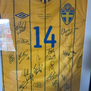 Använd landslagströja med autografer - Matchanvänd tröja av Tobias Hysén (Sverige-Serbien 2012 träningsmatch) med alla i lagets autografer på. Inklusive Zlatans längst åt höger. Skriv för att diskutera pris! Storlek L 