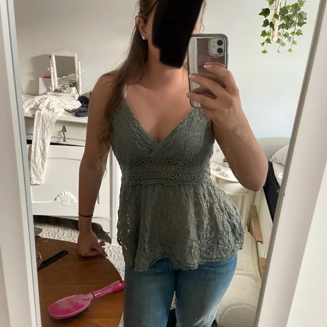 Söt grön spets topp - 90