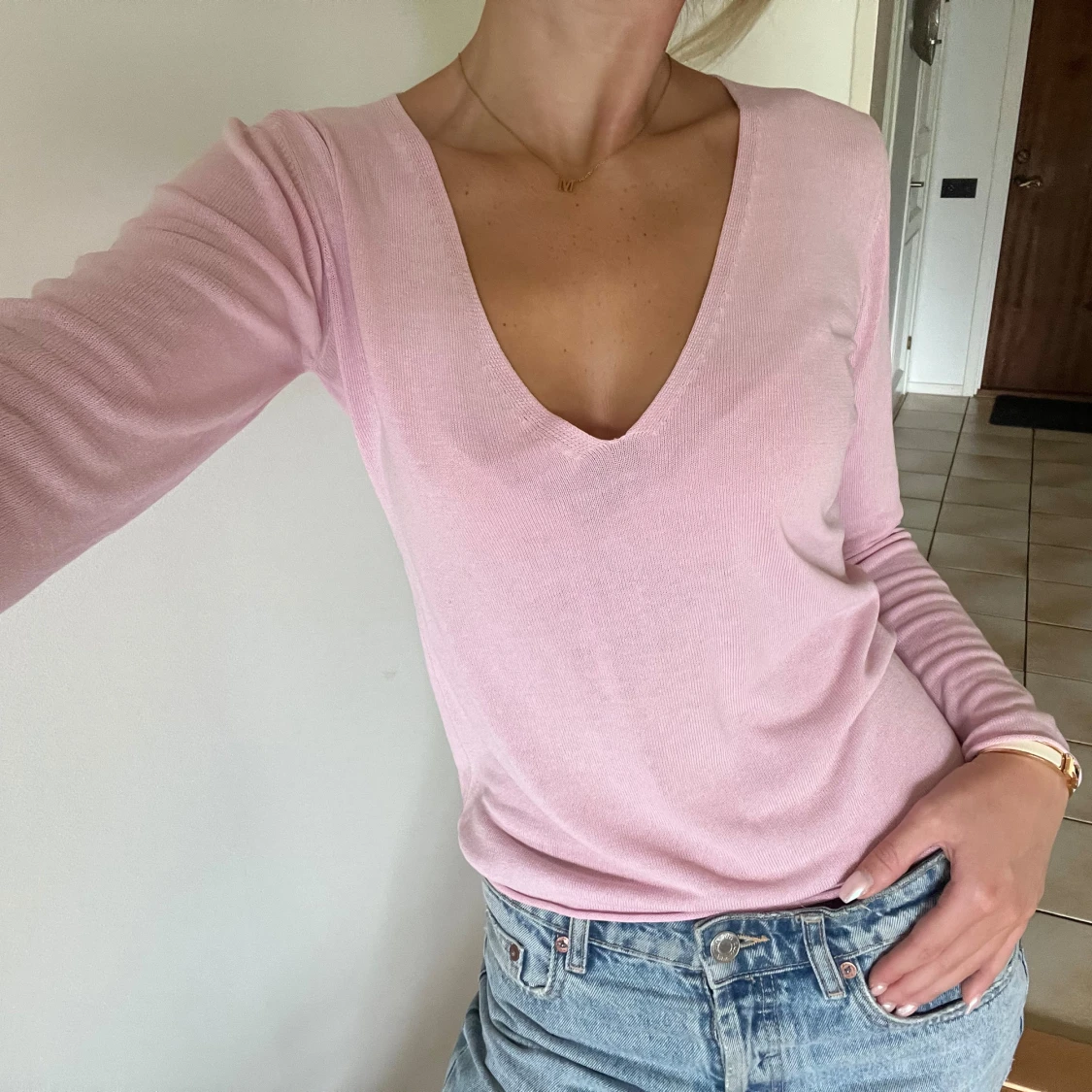 Stickad rosa tröja  - 92