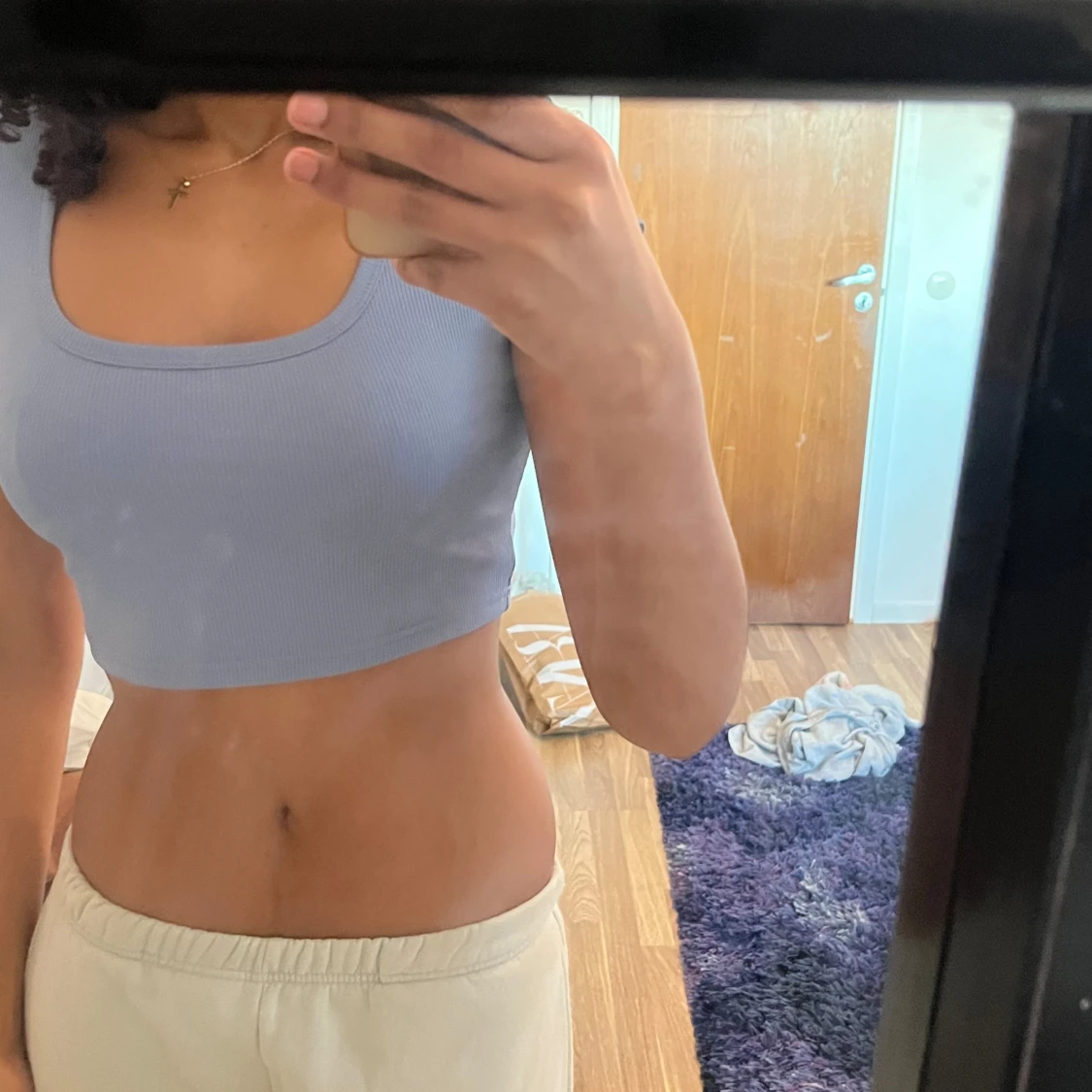 Blå ribbad croppad topp från SheIn