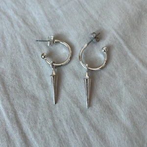 Silvriga örhängen med spetsdetalj - Snygga silvriga örhängen i form av ringar med hängande spetsdetalj. Perfekta för att ge en edgy touch till din outfit. De har en enkel stängning med en liten kula på toppen.