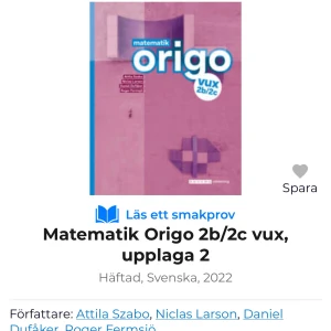 Matematik Origo 2b/2c vux, upplaga 2 - Matematik Origo 2b/2c vux är en lärobok i matematik för vuxenutbildning, utgiven 2022. Boken är häftad och skriven på svenska. Den täcker kurserna 2b och 2c och är andra upplagan.