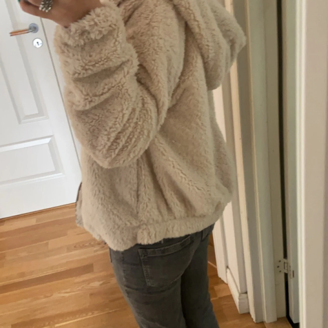 Beige teddyjacka med huva - 91