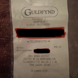Kvitto från Guldfynd - Presentkort/tillgodokvitto från Guldfynd på 998kr. Giltigt t.om: 2026-12-13.