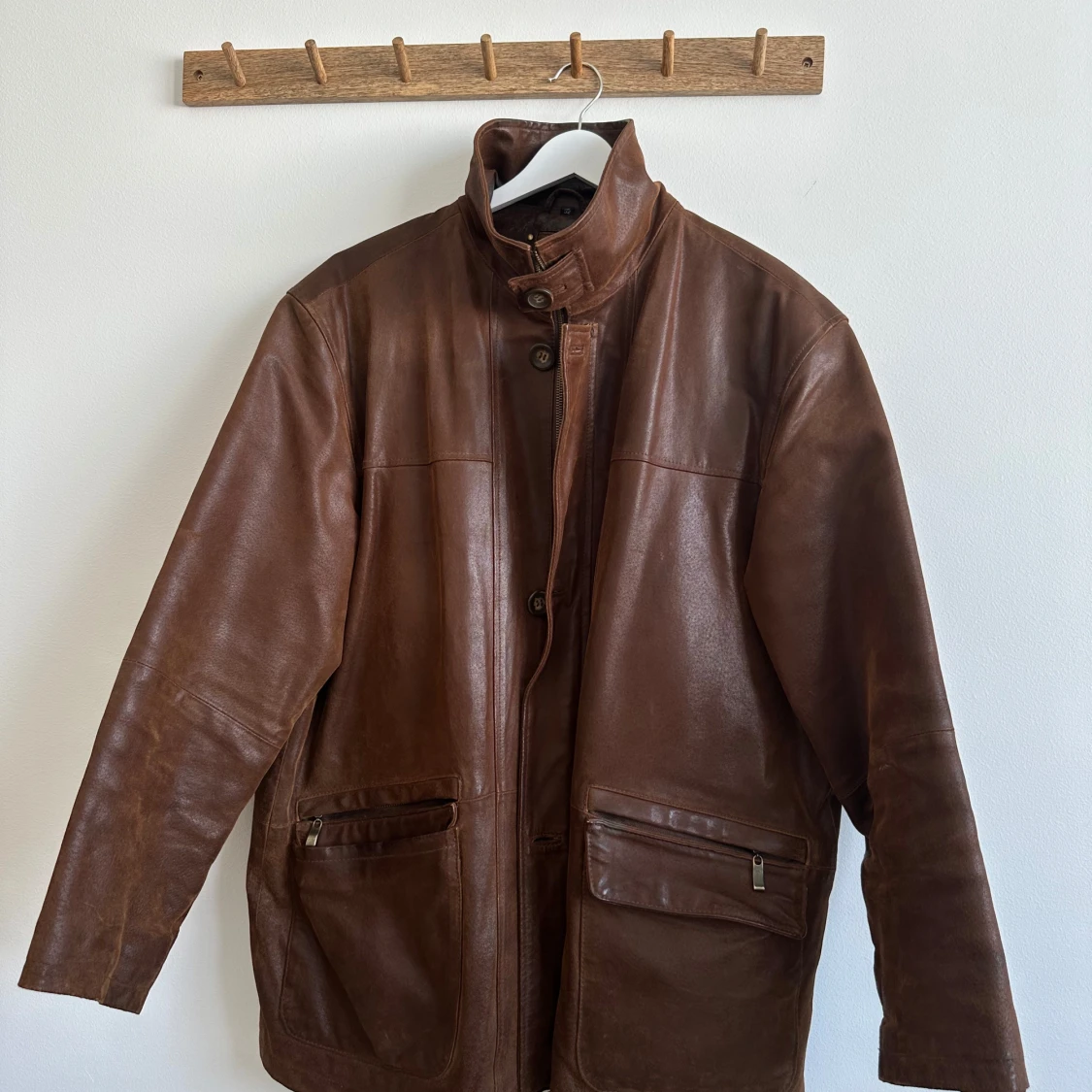 Brun oversized läderjacka - 91