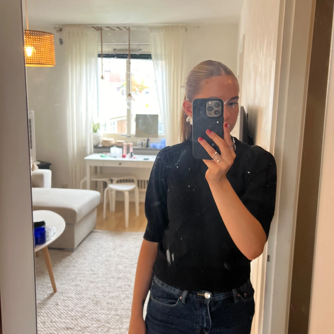 Kortärmad stickad tröja - 90